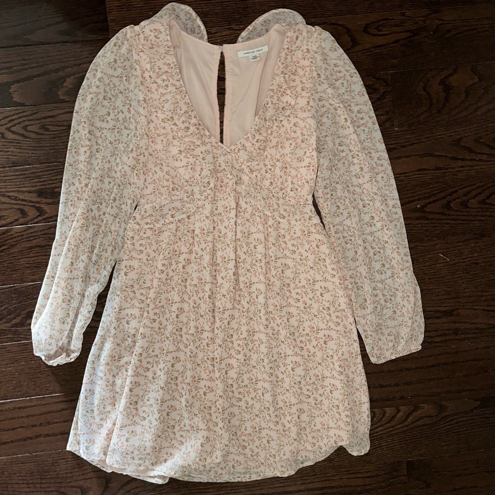 Pink Floral Ruffle V-Neck Mini Dress Size Small